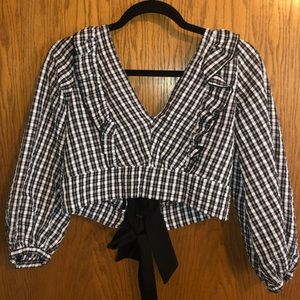 Topshop cropped black & white top